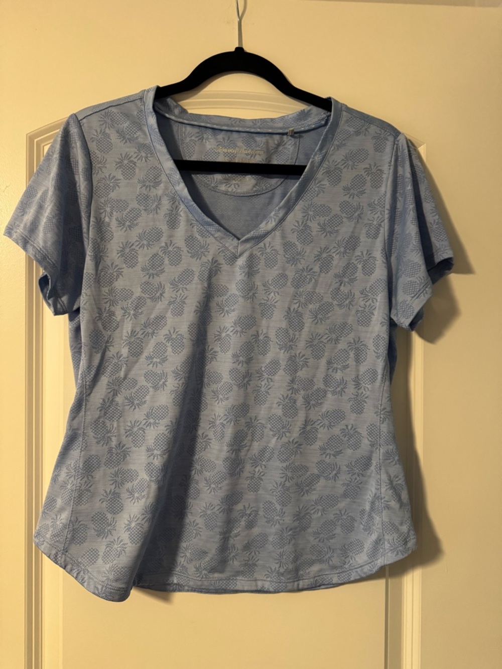 Tommy Bahama Light Blue V-Neck Women’s Top with Pineapple Print